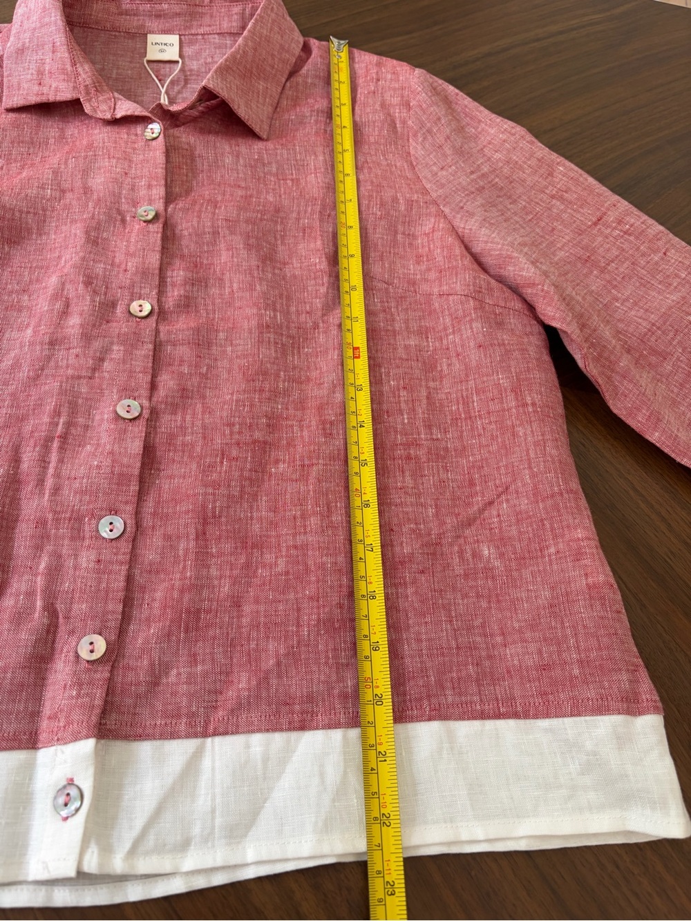 Lintico 100% Linen Buttoned Closure Color-Blocked Shirt Denim Rose M Luxury NWT - Picture 6 of 10